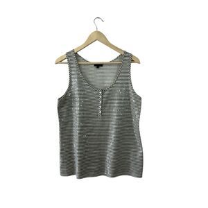 Pure Collection EUC 12 Tank Top Striped Gray Cotton Sequins Sleeveless Womens